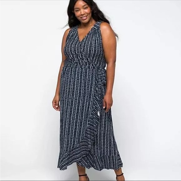 NWT Loveappella Darielle Faux Wrap Ruffle Hem‎ Midi Dress 2X - Picture 1 of 6